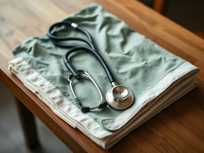 A stethoscope resting on folded linen